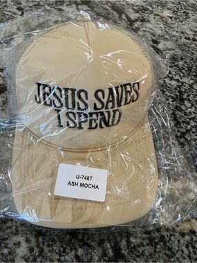 Jesus Saves I Spend Embroidered Baseball Cap - Ash Mocha